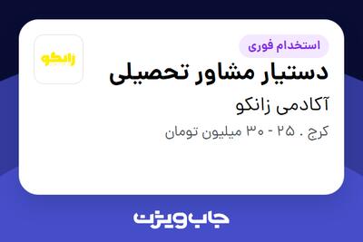  استخدام دستیار مشاور تحصیلی - خانم در آکادمی زانکو